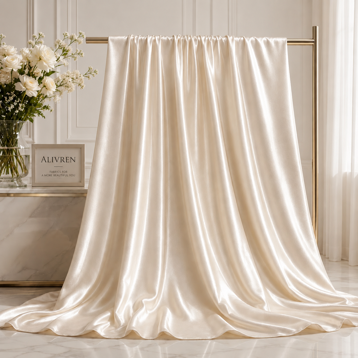 Pearl Stretch Satin Fabric by the Yard, Luxury Bridal Satin Fabric for Wedding Dresses, Reception Gowns and Couture Sewing, 58/60 Inch Wide