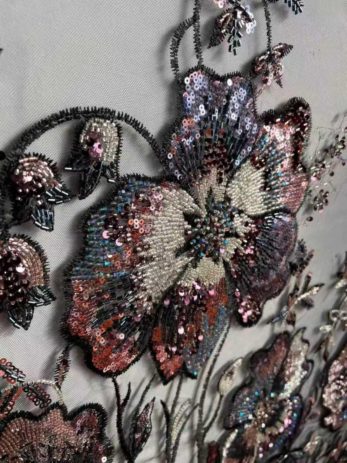 Beaded Sequin Lace Fabric | Multicolor Floral Tulle for Wedding Dress, Bridal Gown