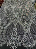 Crystal Sequin Beaded Lace Fabric by the Yard | Baroque Embroidered Tulle for Wedding Dress Bridal Gown | Black White Formal Wear 52"