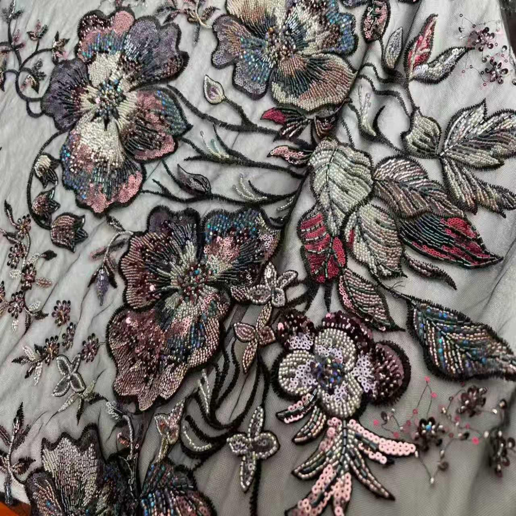 Beaded Sequin Lace Fabric | Multicolor Floral Tulle for Wedding Dress, Bridal Gown