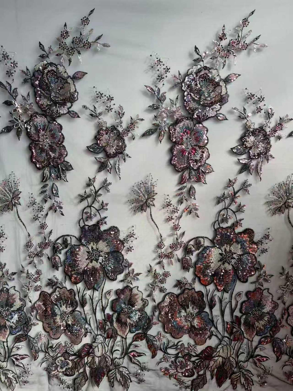 Beaded Sequin Lace Fabric | Multicolor Floral Tulle for Wedding Dress, Bridal Gown