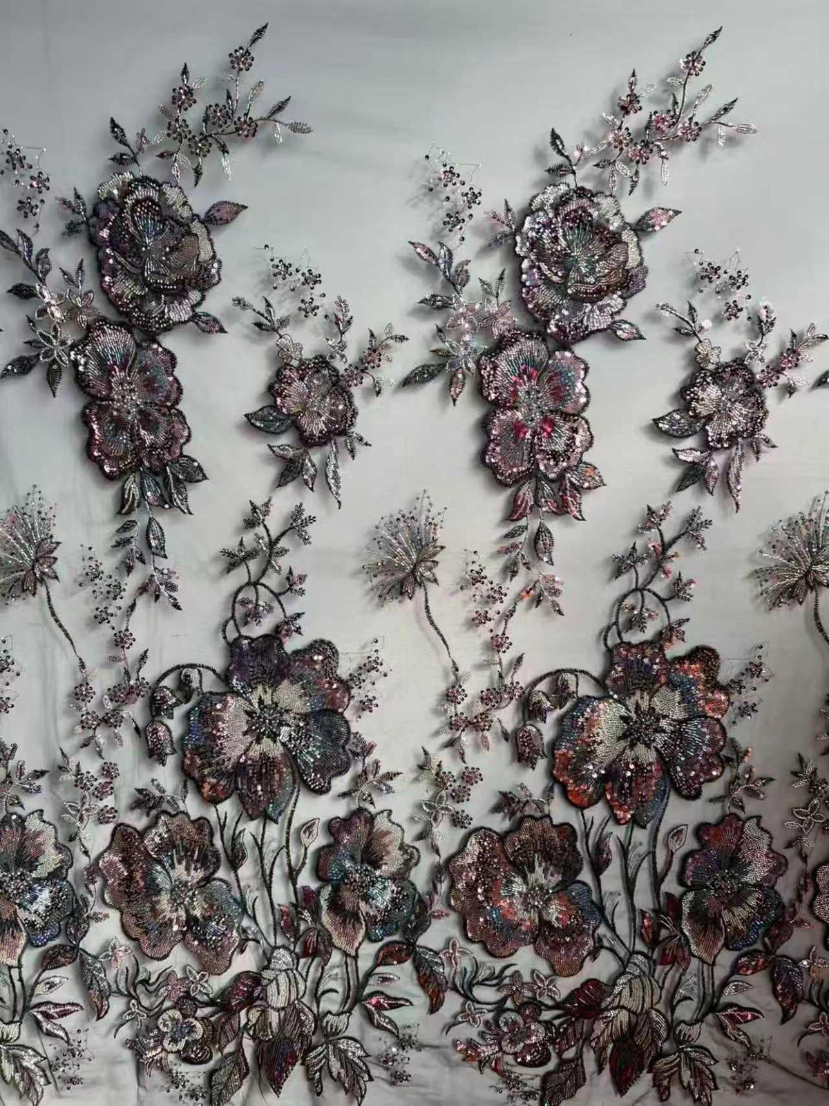 Beaded Sequin Lace Fabric | Multicolor Floral Tulle for Wedding Dress, Bridal Gown