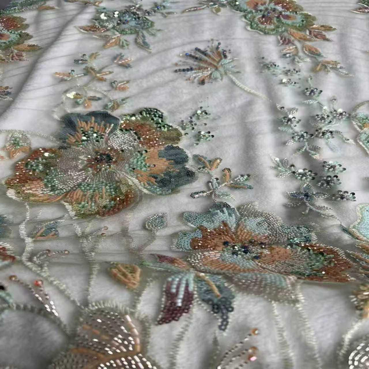 Luxury Beaded Embroidered Tulle Fabric by the Yard, Sequin Bridal Lace for Couture Wedding Dress