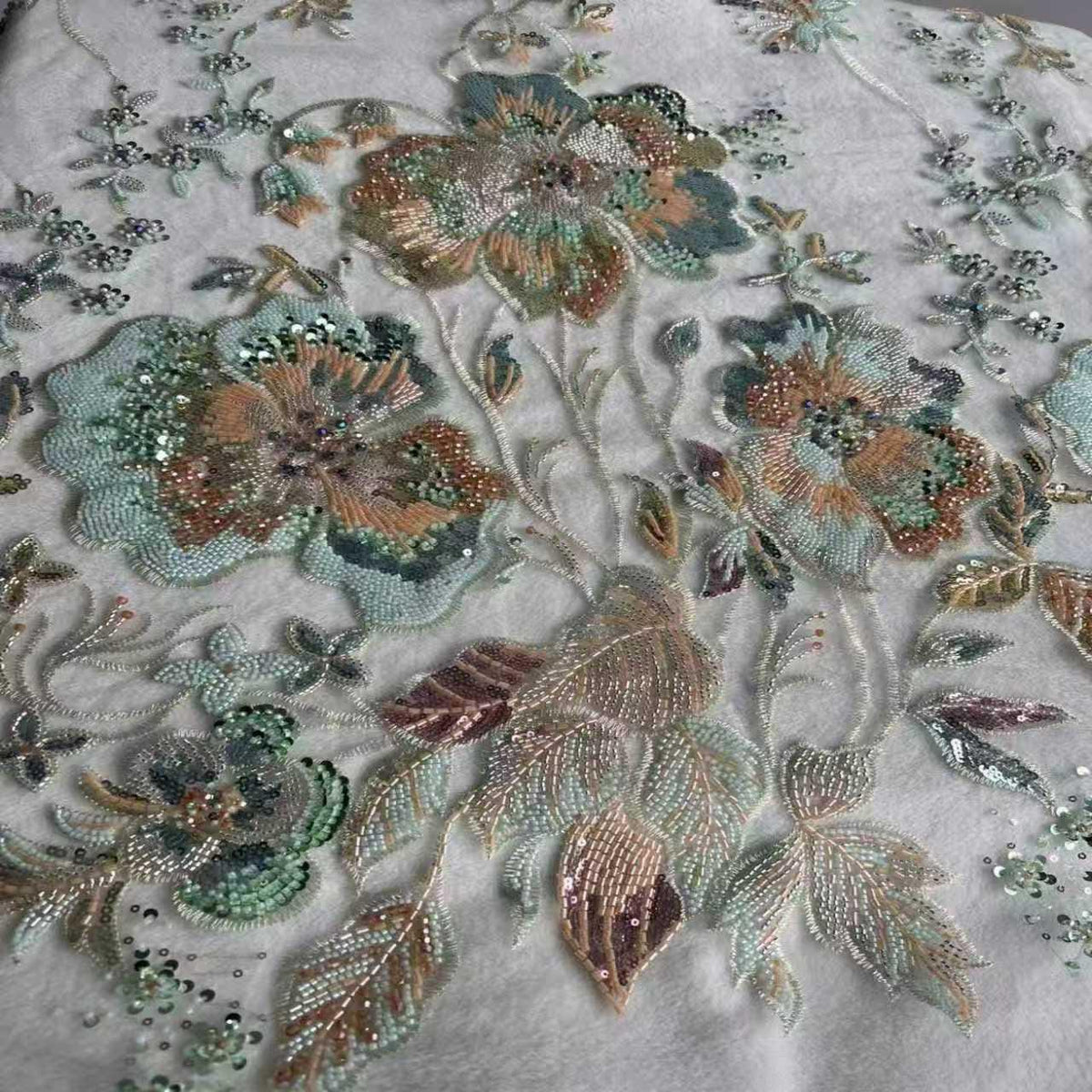 Luxury Beaded Embroidered Tulle Fabric by the Yard, Sequin Bridal Lace for Couture Wedding Dress
