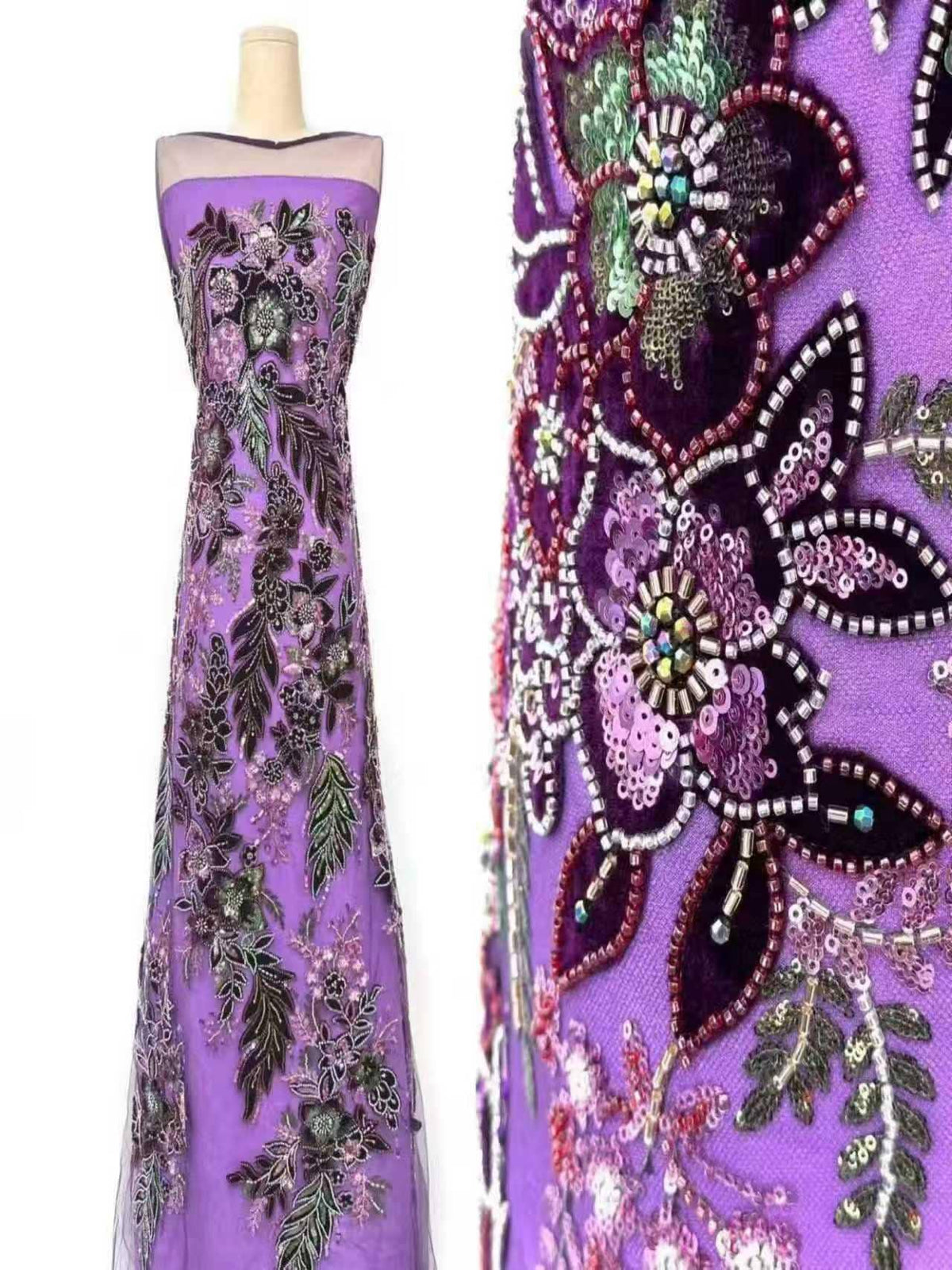 Tube Beaded Lace Fabric by the Yard | 3D Floral Sequin Tulle for Wedding Dress Bridal Gown | Luxury Embroidered Mesh Fabric 6 Colors 52"