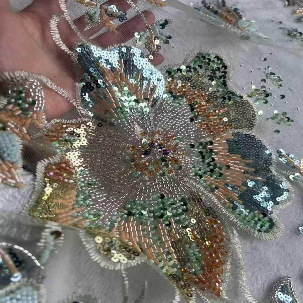 Luxury Beaded Embroidered Tulle Fabric by the Yard, Sequin Bridal Lace for Couture Wedding Dress