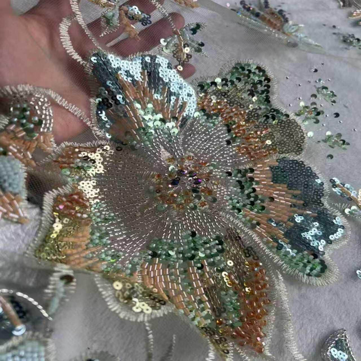 Luxury Beaded Embroidered Tulle Fabric by the Yard, Sequin Bridal Lace for Couture Wedding Dress