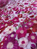 Fuchsia Floral Tulle Fabric by the Yard | Pink Red Embroidered Mesh for Wedding Dress Prom Gown | 3D Flower Lace Fabric 51"