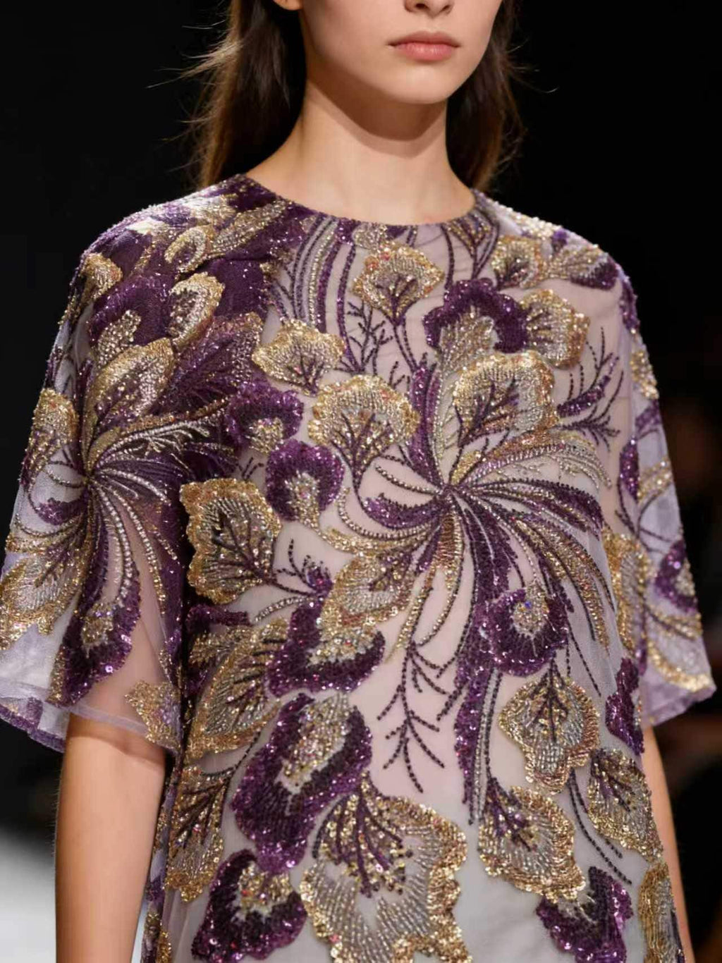 Luxury Purple & Gold Sequin Embroidery Lace | Couture Tulle Fabric by the Yard