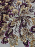 Luxury Purple & Gold Sequin Embroidery Lace | Couture Tulle Fabric by the Yard