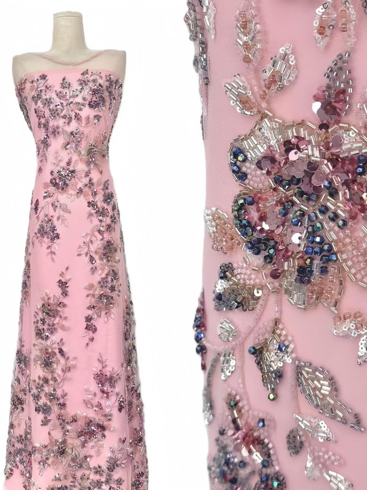 Beaded Lace Fabric by Yard, 3D Floral Sequin Tulle Mesh, Embroidered Bridal Fabric for Wedding Dress & Couture Gown