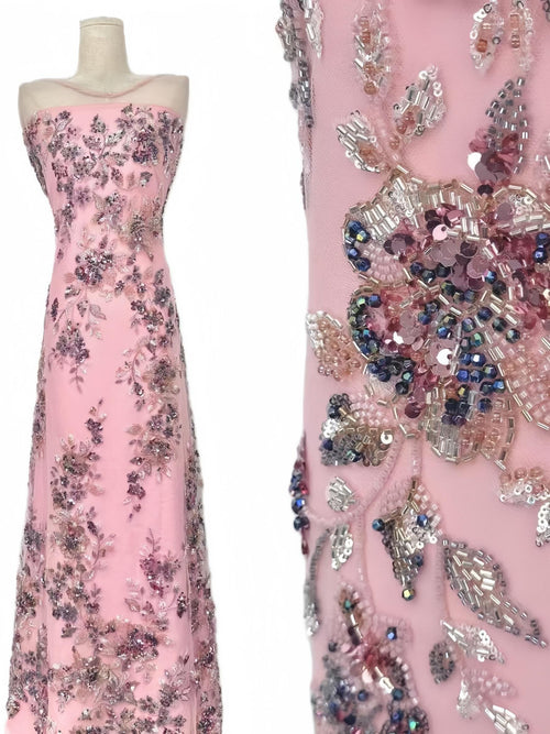 Beaded Lace Fabric by Yard, 3D Floral Sequin Tulle Mesh, Embroidered Bridal Fabric for Wedding Dress & Couture Gown
