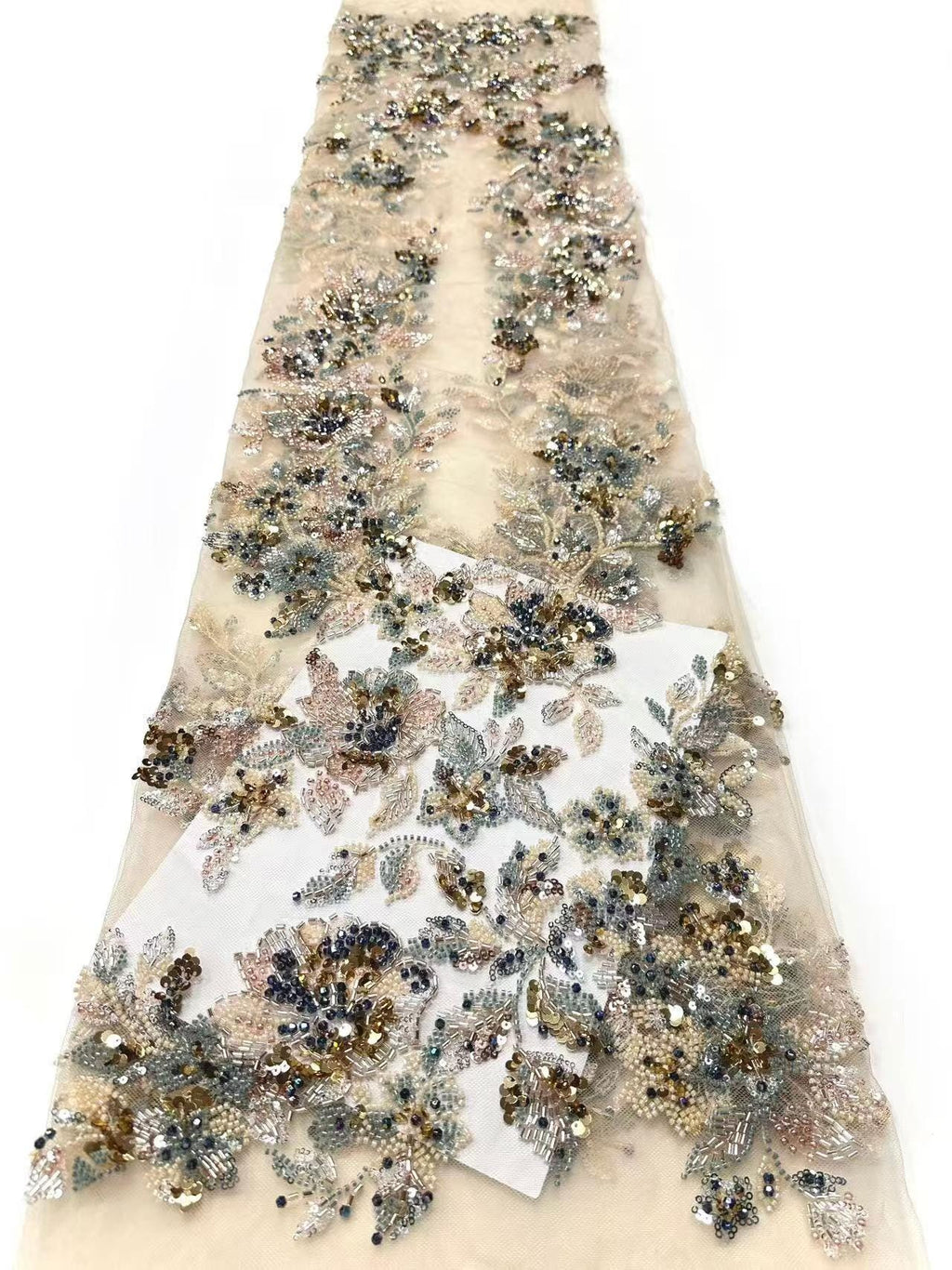 Beaded Lace Fabric by Yard, 3D Floral Sequin Tulle Mesh, Embroidered Bridal Fabric for Wedding Dress & Couture Gown
