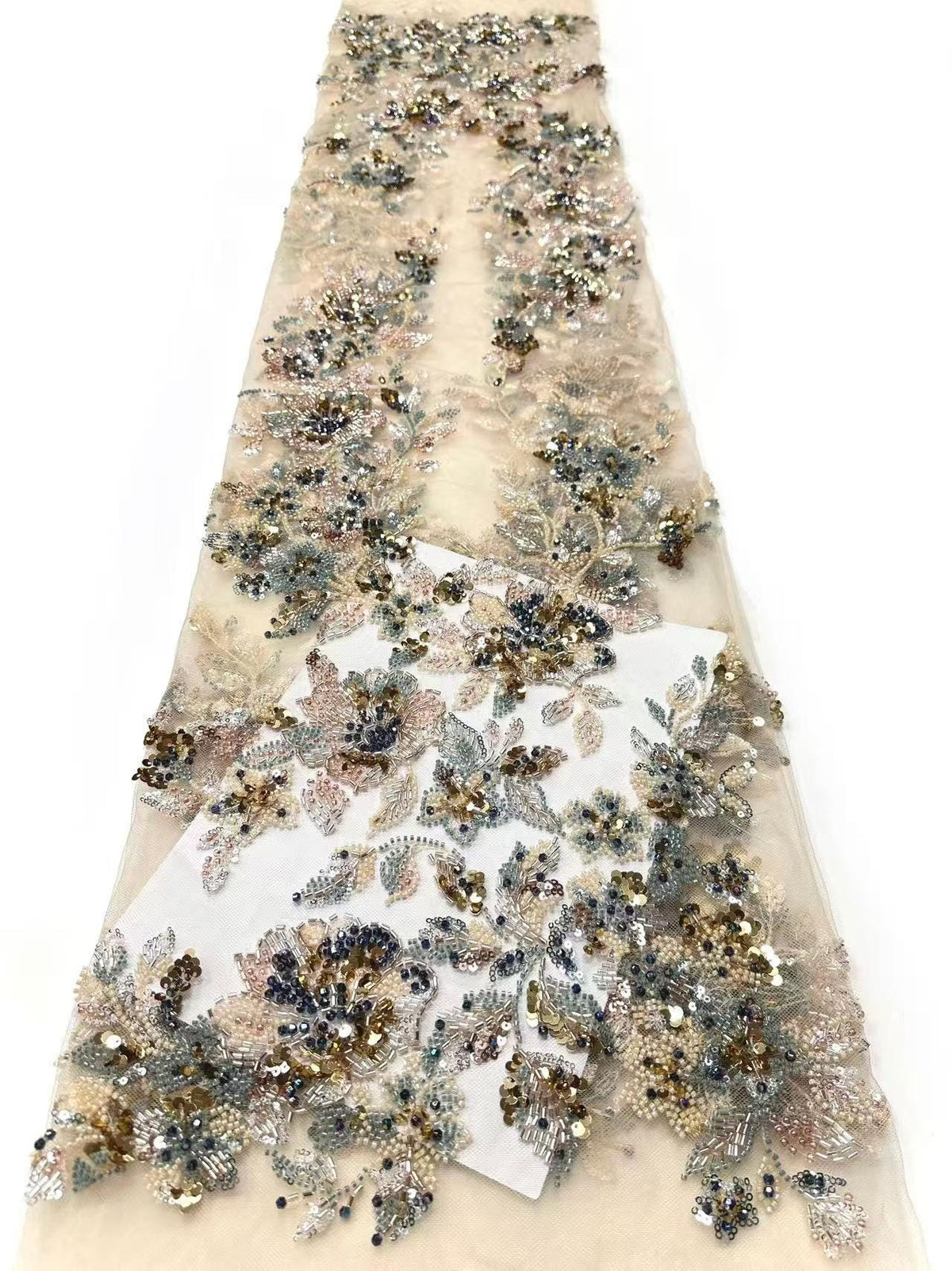 Beaded Lace Fabric by Yard, 3D Floral Sequin Tulle Mesh, Embroidered Bridal Fabric for Wedding Dress & Couture Gown