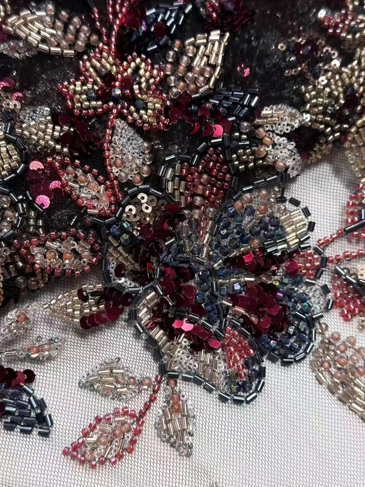 Beaded Lace Fabric by Yard, 3D Floral Sequin Tulle Mesh, Embroidered Bridal Fabric for Wedding Dress & Couture Gown