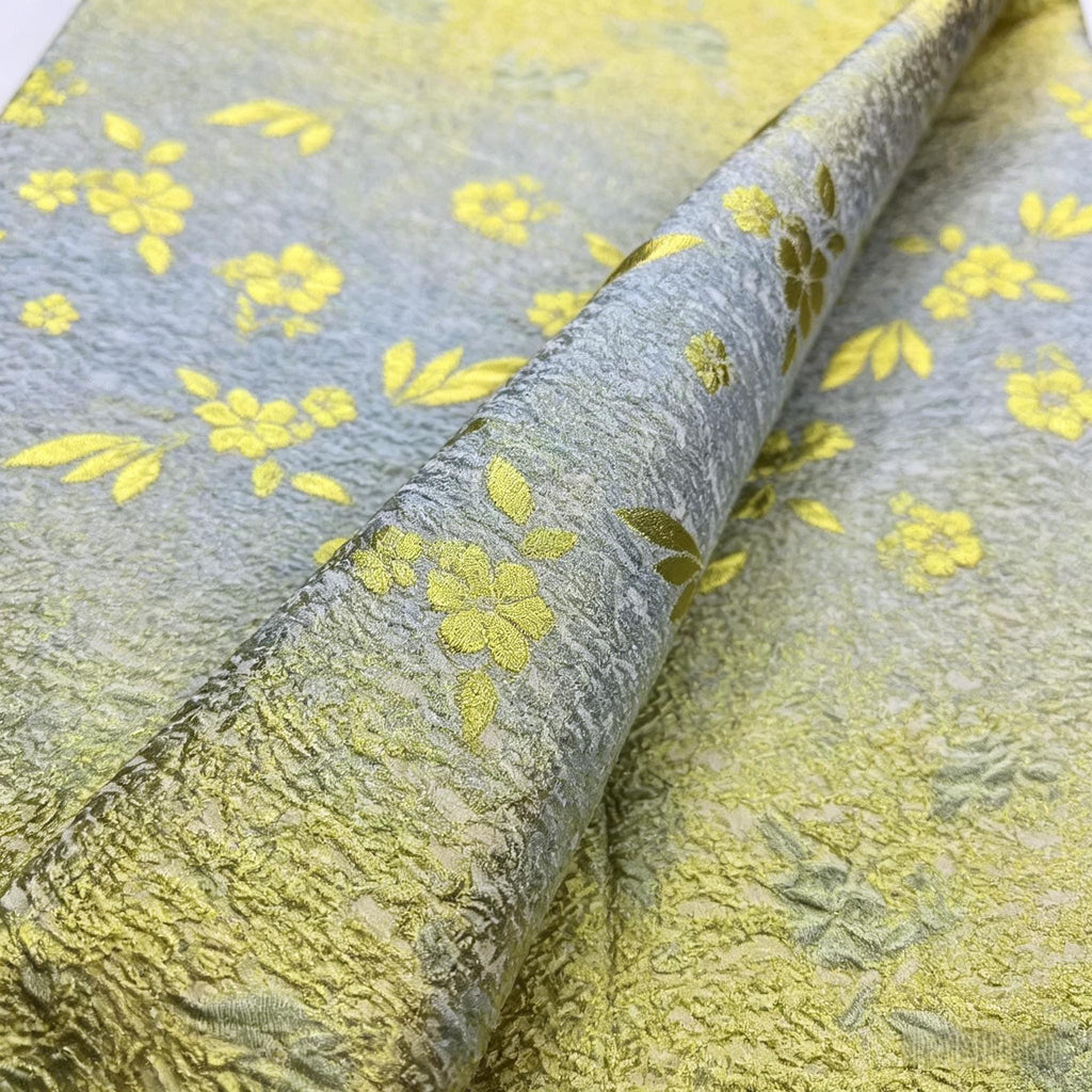 Luxury Floral Jacquard Fabric by the Yard, Gold Green Wedding Dress Material, Couture Evening Gown Fabric, Elegant Designer Fabric