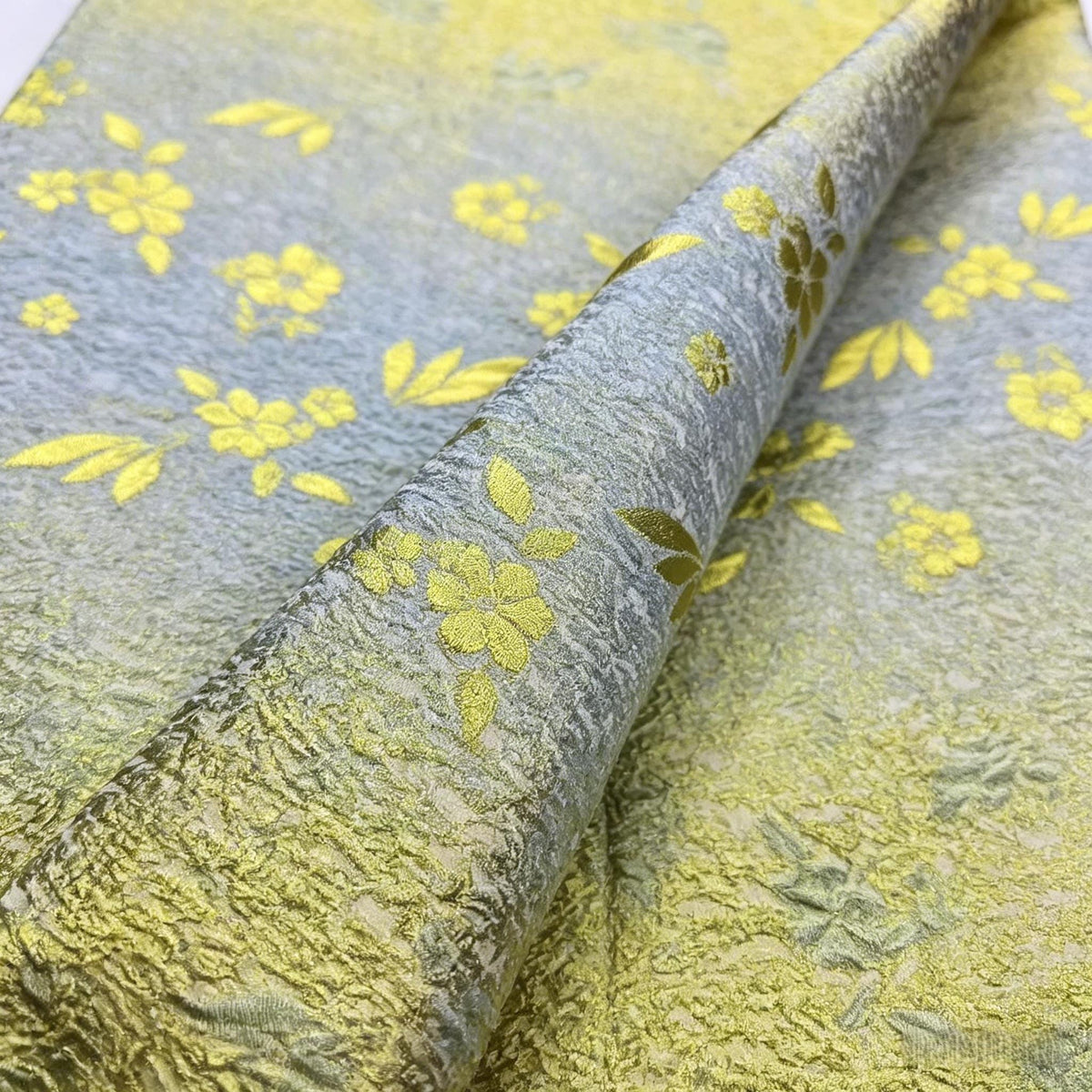 Luxury Floral Jacquard Fabric by the Yard, Gold Green Wedding Dress Material, Couture Evening Gown Fabric, Elegant Designer Fabric
