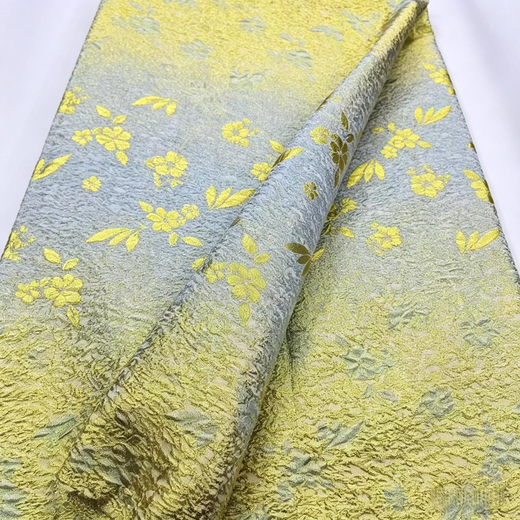 Luxury Floral Jacquard Fabric by the Yard, Gold Green Wedding Dress Material, Couture Evening Gown Fabric, Elegant Designer Fabric