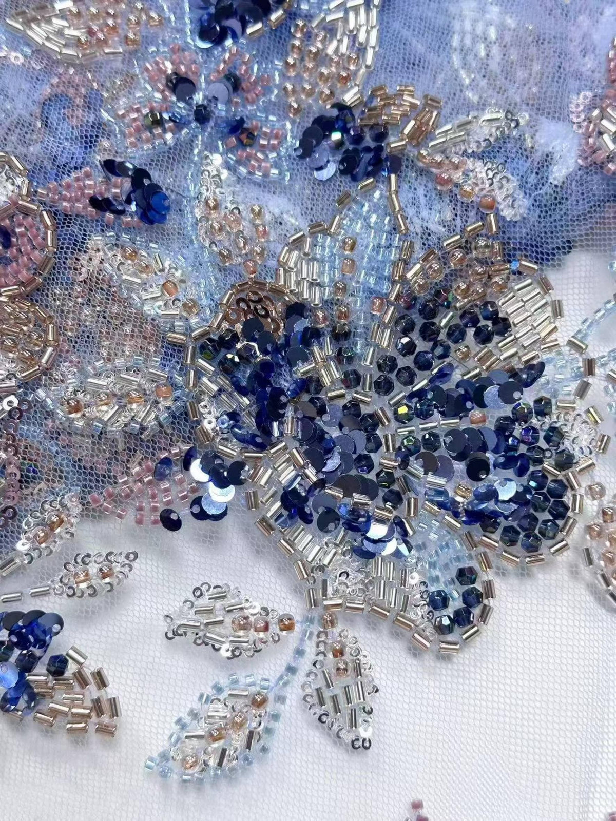 Beaded Lace Fabric by Yard, 3D Floral Sequin Tulle Mesh, Embroidered Bridal Fabric for Wedding Dress & Couture Gown
