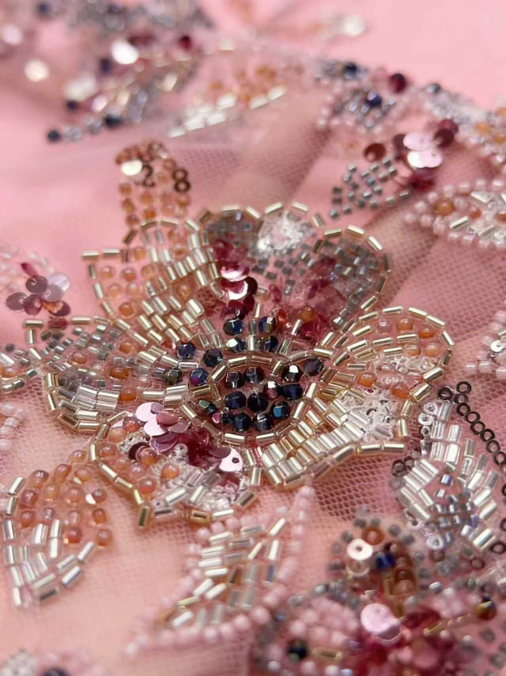 Beaded Lace Fabric by Yard, 3D Floral Sequin Tulle Mesh, Embroidered Bridal Fabric for Wedding Dress & Couture Gown