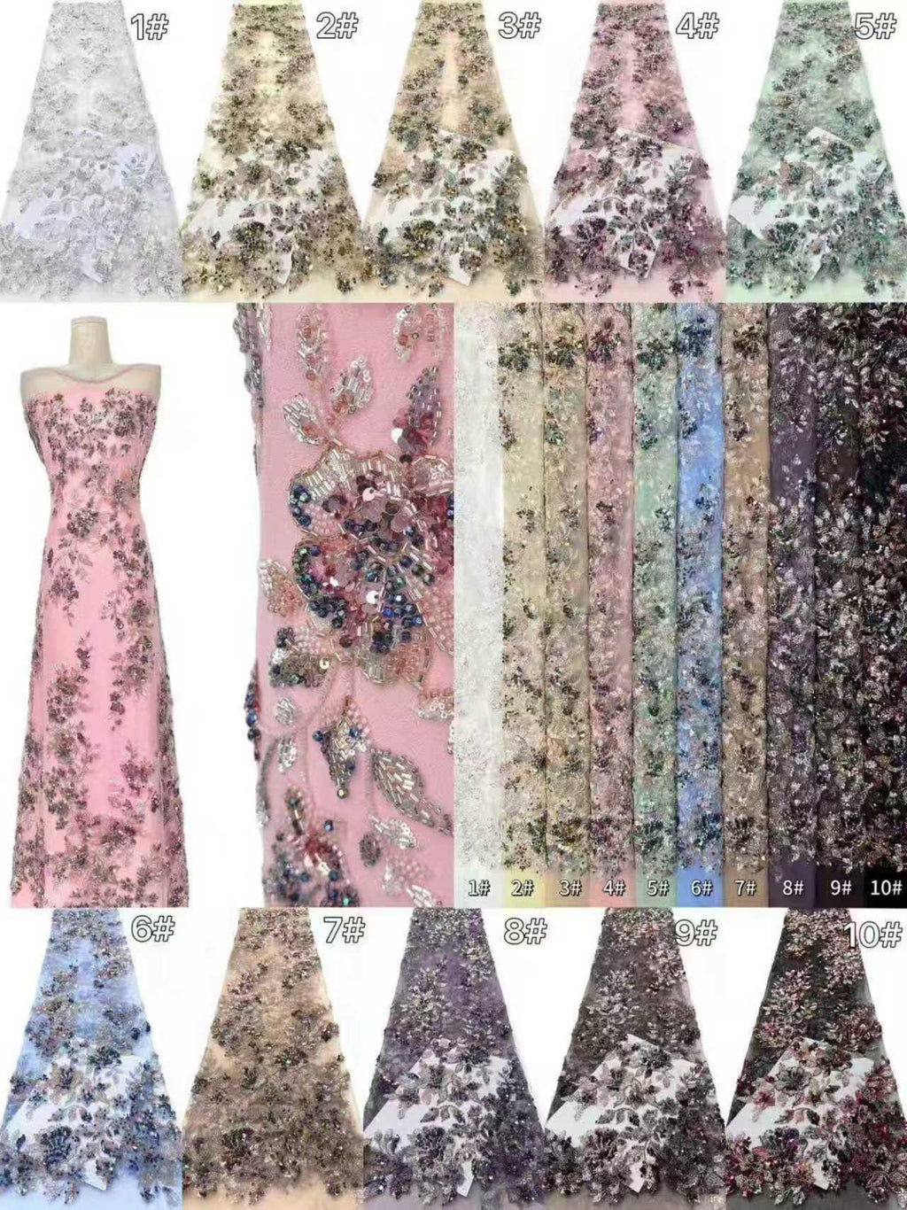 Beaded Lace Fabric by Yard, 3D Floral Sequin Tulle Mesh, Embroidered Bridal Fabric for Wedding Dress & Couture Gown