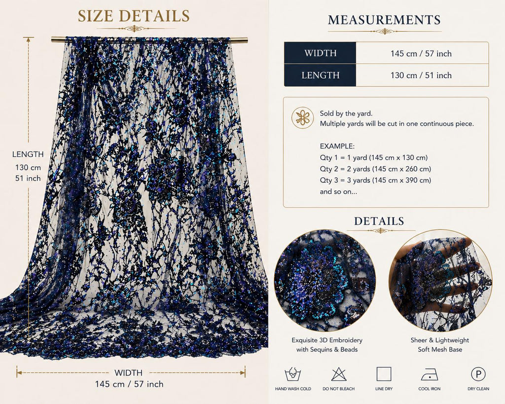 Emerald Green Sequin Lace Fabric by the Yard, 3D Floral Embroidered Tulle Material for Bridal Gown, Wedding Dress & Evening Wear