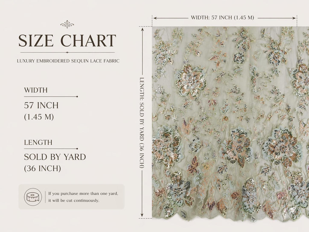 Sage Green Beaded Embroidered Lace Fabric, Luxury Floral Sequin Tulle, Couture Dress Fabric by the Yard, Bridal Evening Lace
