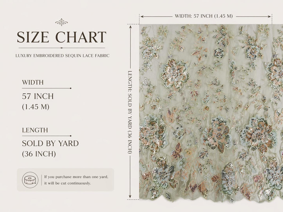 Sage Green Beaded Embroidered Lace Fabric, Luxury Floral Sequin Tulle, Couture Dress Fabric by the Yard, Bridal Evening Lace