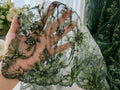 Luxury Green Floral Embroidered Lace Fabric by Yard, Dark Green Beaded Mesh Tulle for Evening Dress & Couture Gown