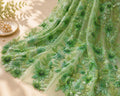 Emerald Green 3D Floral Beaded Lace Fabric, Embroidered Tulle Mesh, Pearl Sequin Bridal Wedding Dress Fabric by Yard, Couture Lace