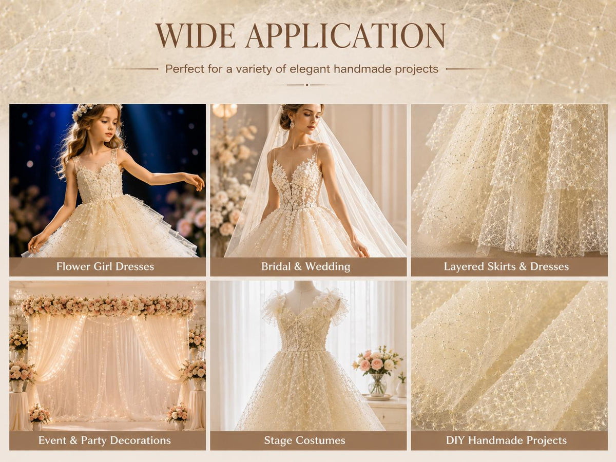Ivory Crystal Beaded Mesh Fabric by Yard, Rhinestone Embellished Bridal Lace for Wedding Dress, Couture Gown Material
