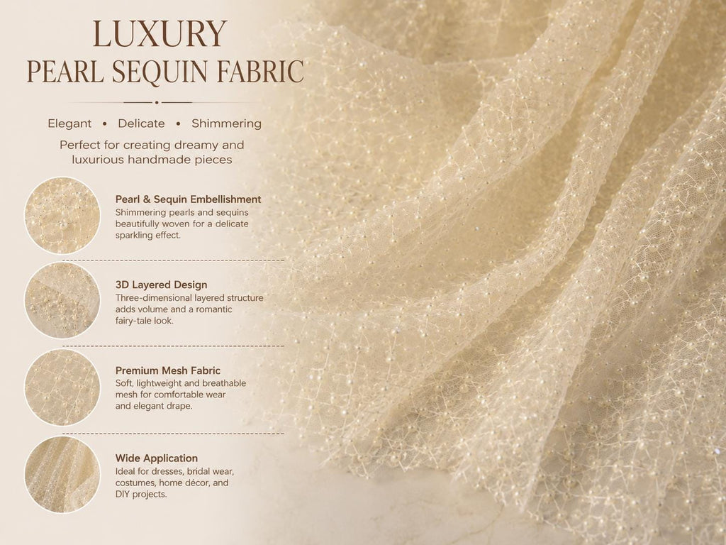 Ivory Crystal Beaded Mesh Fabric by Yard, Rhinestone Embellished Bridal Lace for Wedding Dress, Couture Gown Material