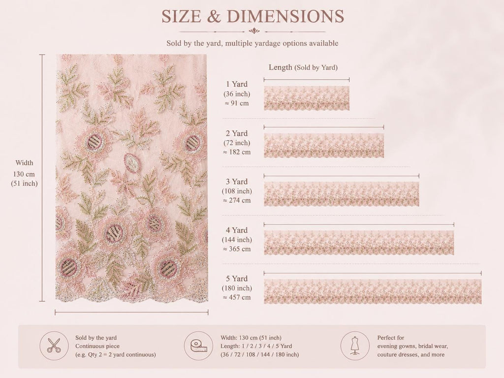 Luxury Pink Beaded Floral Lace Fabric, Couture Embroidered Tulle Mesh, Pastel Sequin Bridal Fabric by Yard for Evening Dress