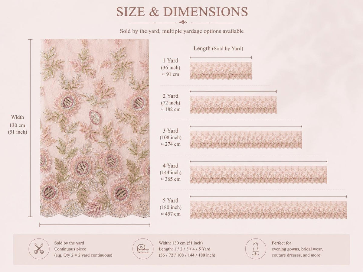 Luxury Pink Beaded Floral Lace Fabric, Couture Embroidered Tulle Mesh, Pastel Sequin Bridal Fabric by Yard for Evening Dress
