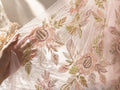 Luxury Pink Beaded Floral Lace Fabric, Couture Embroidered Tulle Mesh, Pastel Sequin Bridal Fabric by Yard for Evening Dress