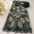 Luxury Sage Green Peacock Feather Beaded Fabric by the Yard | Sequin Embroidered Tulle Lace for Bridal Gown Prom Dress Couture Evening Wear