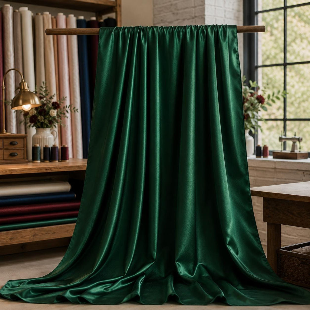 Emerald Green Stretch Satin Fabric by the Yard