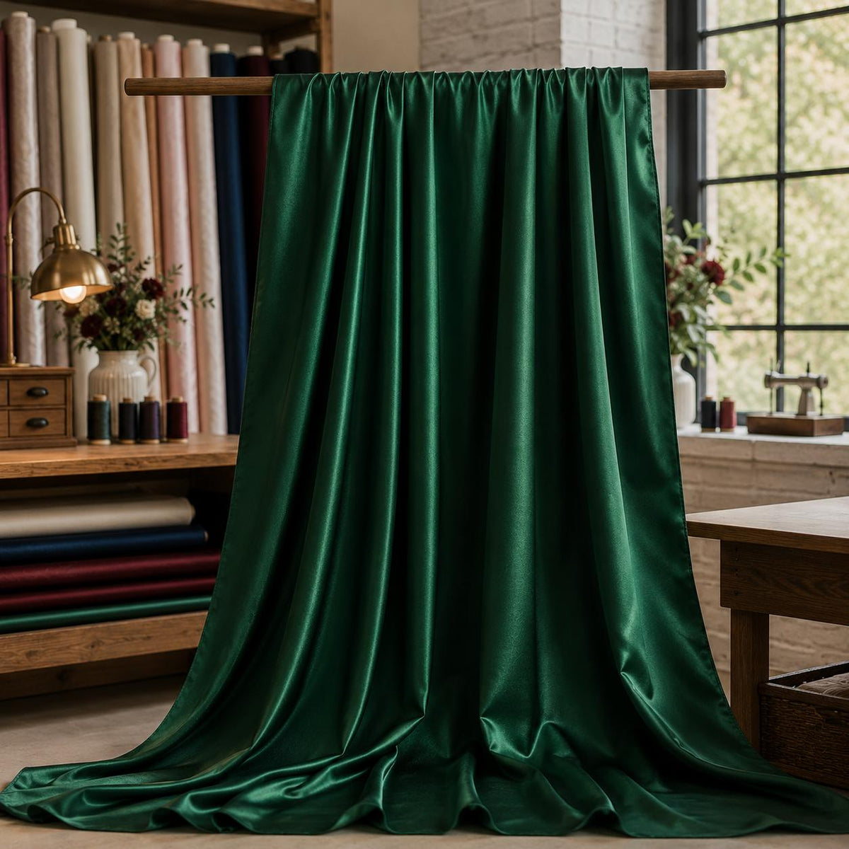 Emerald Green Satin Fabric by the Yard, Stretch Satin Fabric, Silky Wedding Fabric, Prom Dress Material, Bridesmaid Dress Fabric, 58/60 Inch