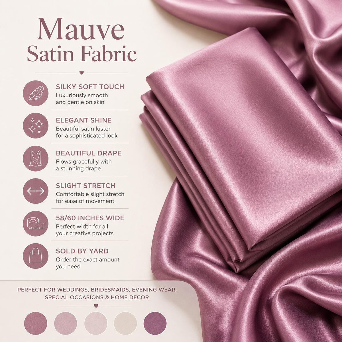 Mauve Satin Fabric by the Yard for Bridesmaid Dresses