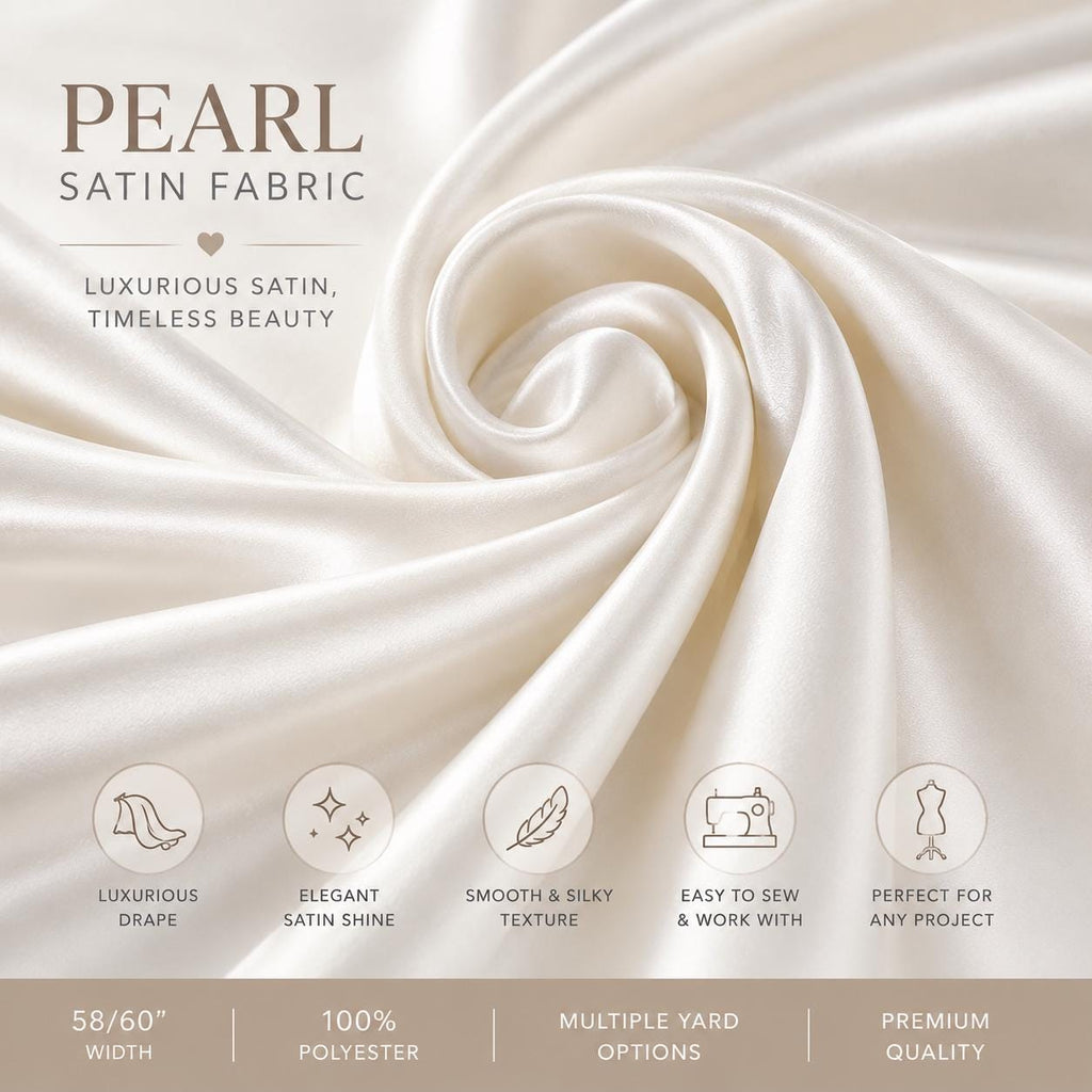 Pearl Satin Fabric by the Yard, Bridal Satin Fabric, Wedding Dress Fabric,Luxury Satin for Gowns, Tablecloth Fabric, 58/60 Inch Wide