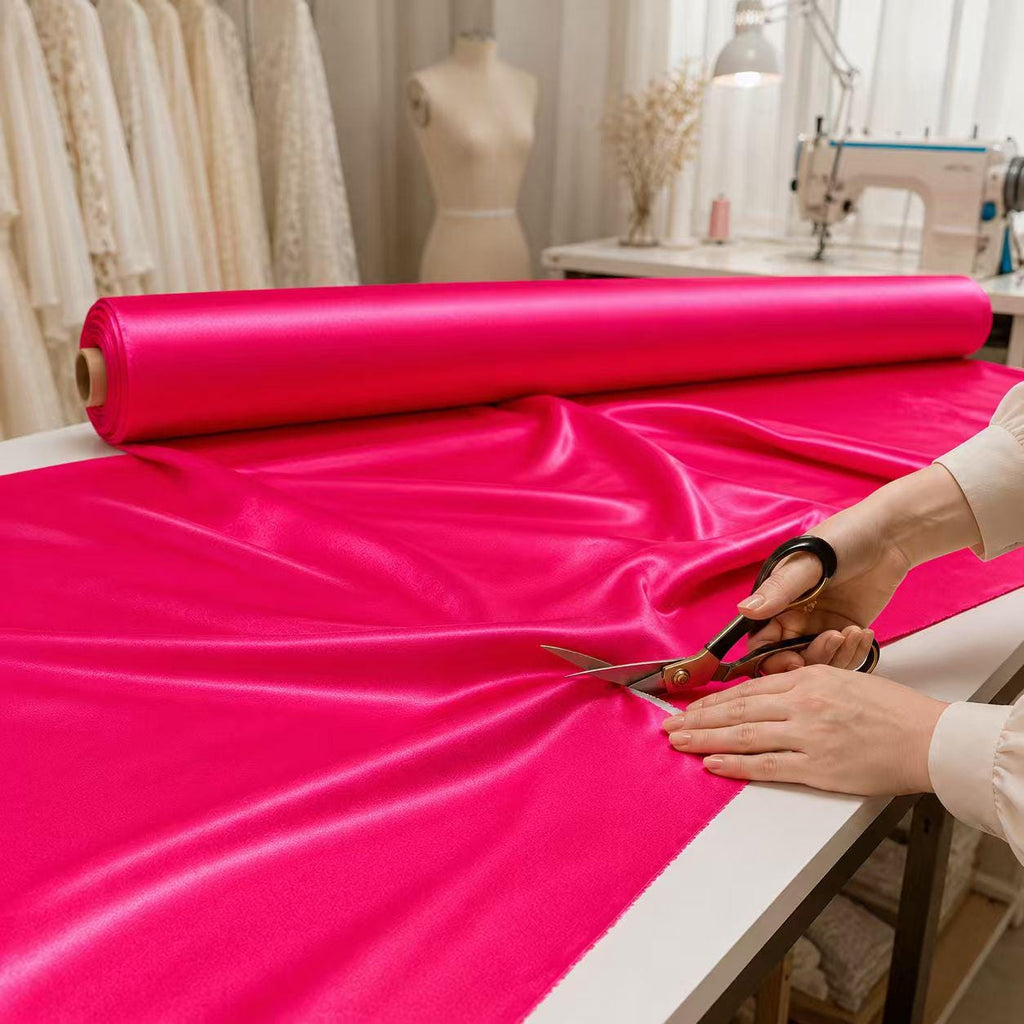 Hot Pink Satin Fabric by the Yard, Luxury Satin Material, Prom Dress Fabric, Barbie Pink Fabric,Gown Fabric, Event Decor Fabric, 58/60
