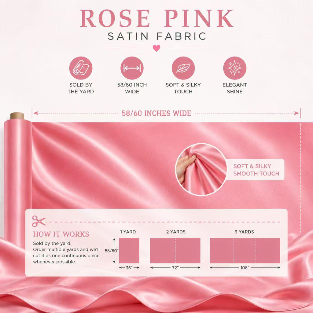 Rose Pink Satin Fabric by the Yard