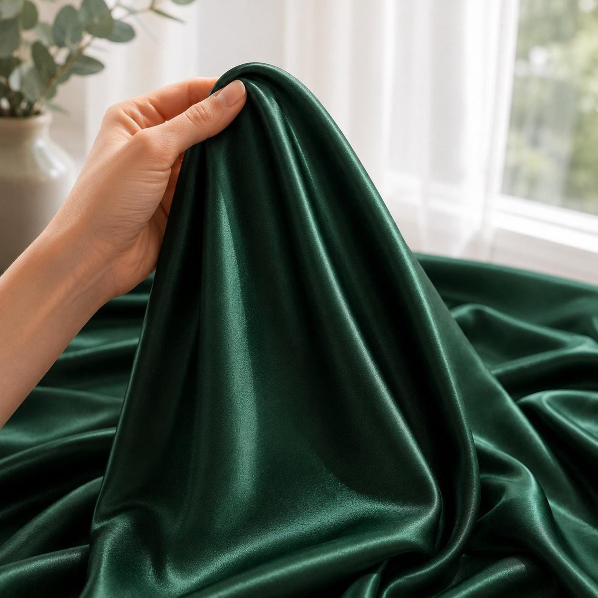 Green Satin Fabric by the Yard for Dresses & Decor