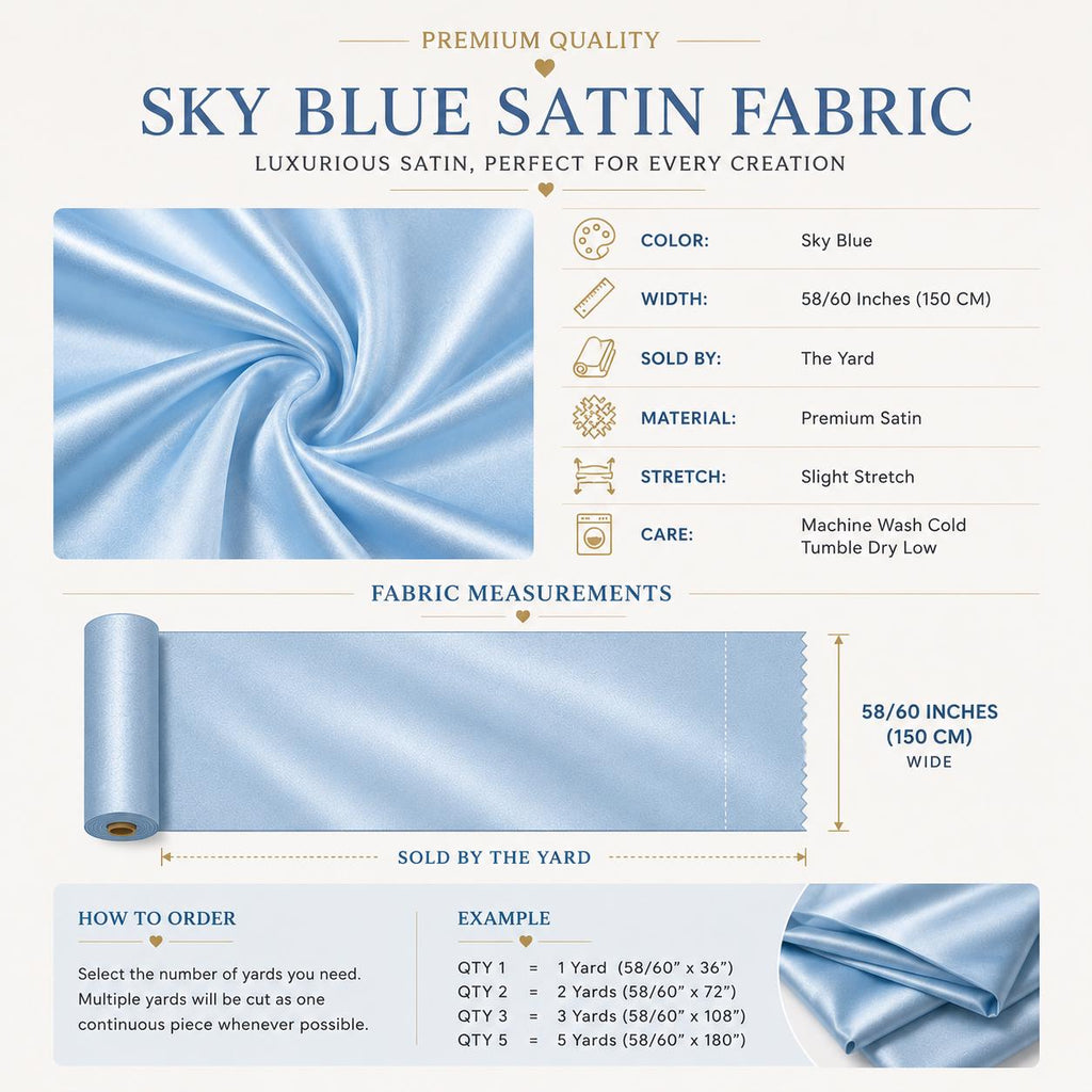 Sky Blue Satin Fabric by the Yard