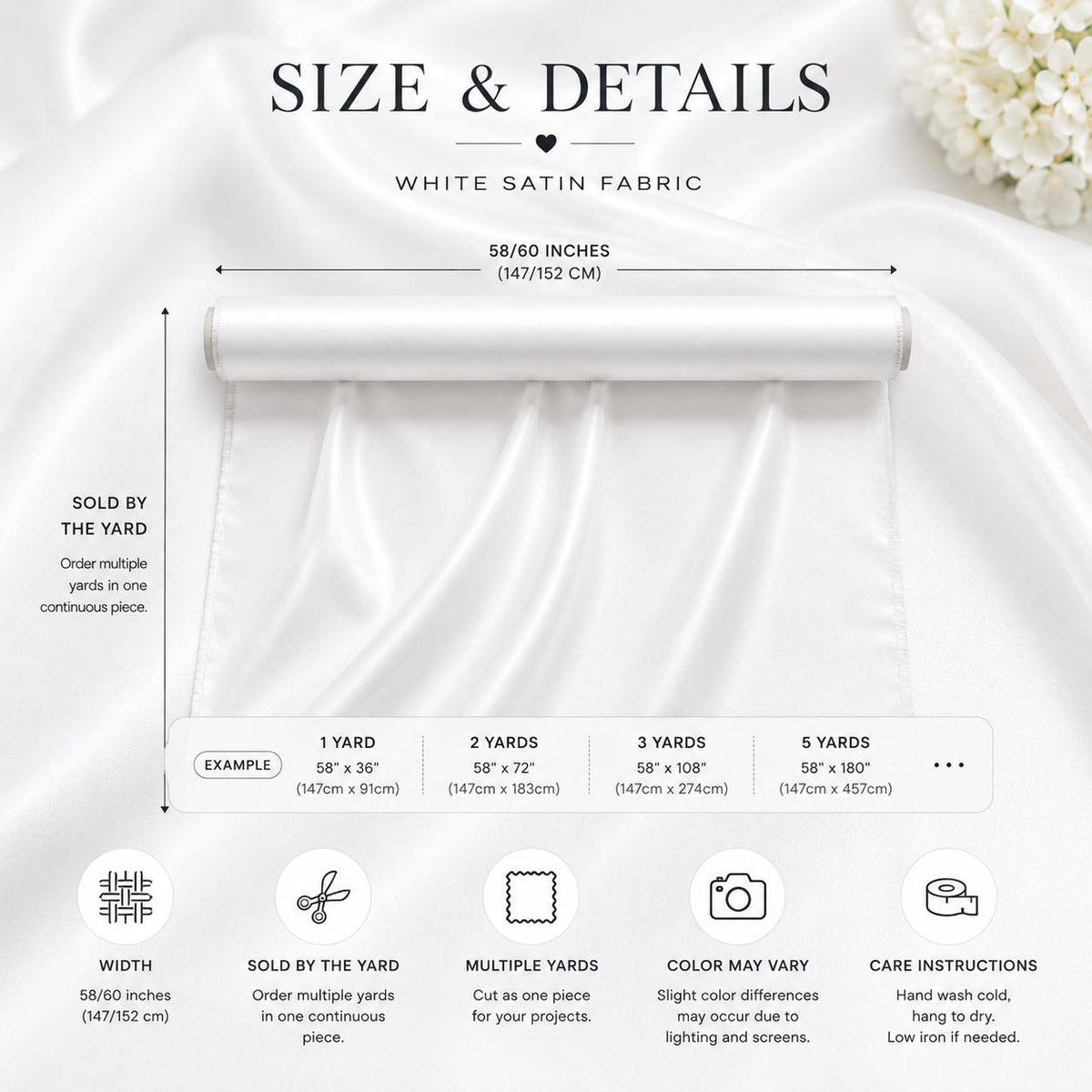 White Satin Fabric by the Yard, Luxury Bridal Satin Material, Silky Wedding Dress Fabric, Soft Bridesmaid Fabric, Prom Gown Fabric, 58/60
