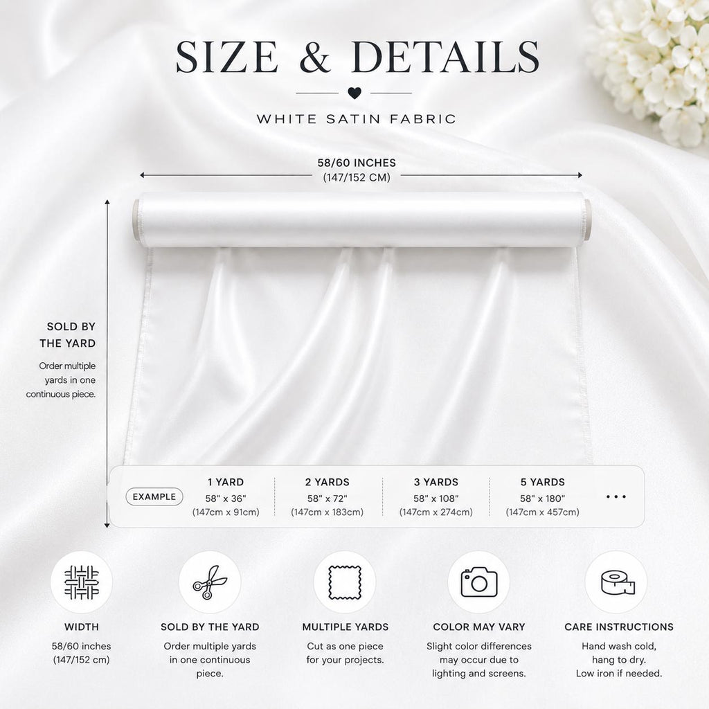 White Satin Fabric by the Yard, Luxury Bridal Satin Material, Silky Wedding Dress Fabric, Soft Bridesmaid Fabric, Prom Gown Fabric, 58/60