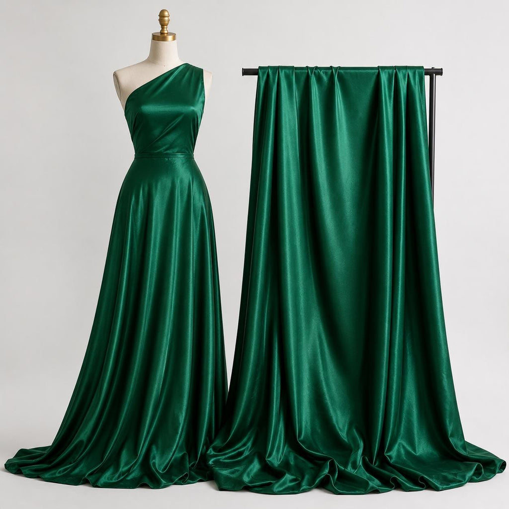 Emerald Green Stretch Satin Fabric by the Yard