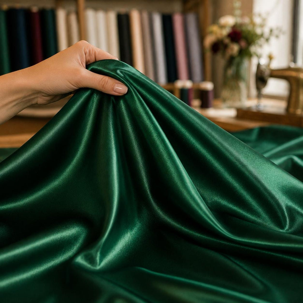 Emerald Green Satin Fabric by the Yard, Stretch Satin Fabric, Silky Wedding Fabric, Prom Dress Material, Bridesmaid Dress Fabric, 58/60 Inch