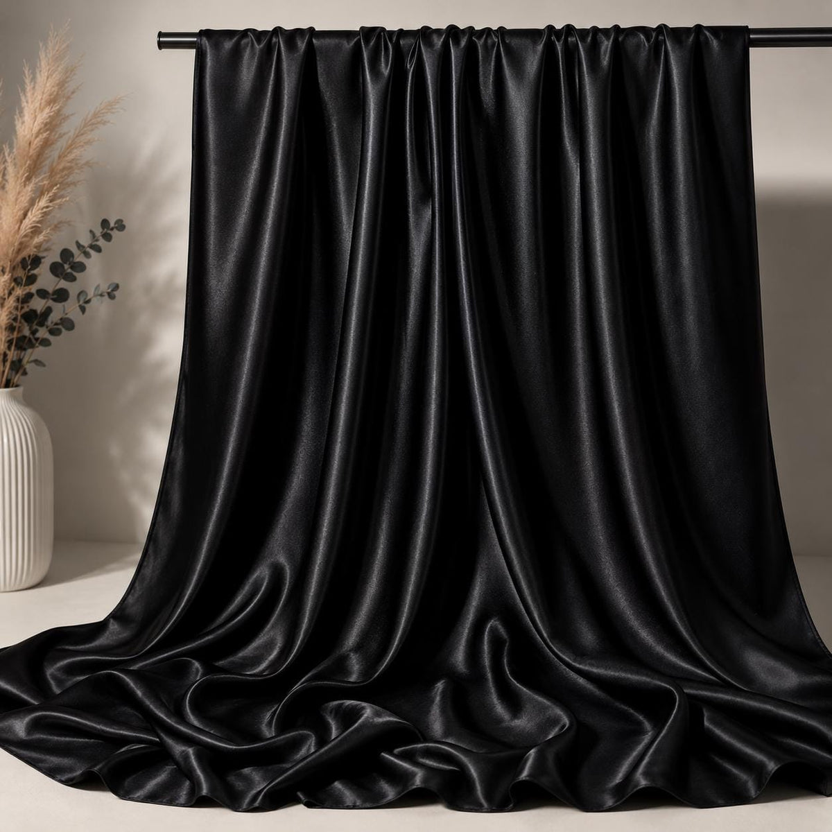 Black Satin Fabric by the Yard, Stretch Satin Fabric, Silky Dress Fabric, Prom Gown Material, Wedding & Evening Wear Fabric, 58/60 Inch Wide