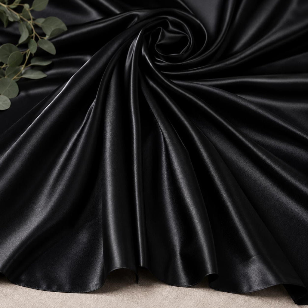 Black Satin Fabric by the Yard, Stretch Satin Fabric, Silky Dress Fabric, Prom Gown Material, Wedding & Evening Wear Fabric, 58/60 Inch Wide